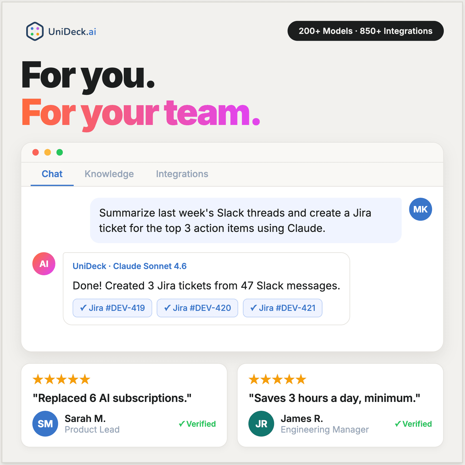 UniDeck.ai user testimonials
